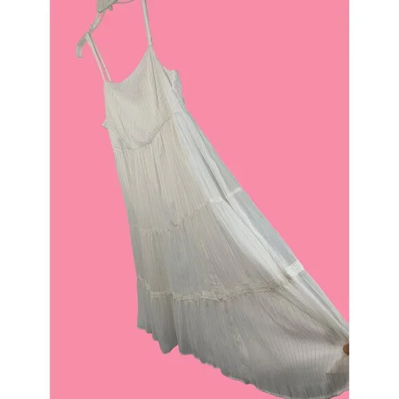 Torrid White Gold Chiffon Tiered Midi Dress Size 2X Adj Straps Smock NWT RA10137 - Picture 10 of 13